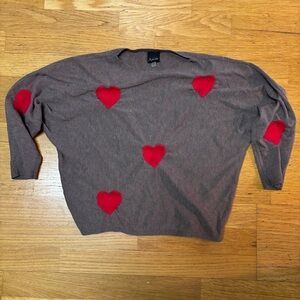 Aaeda Brown Heart Preppy Office Coquette Lightweight Dolman Sleeve Sweater PM